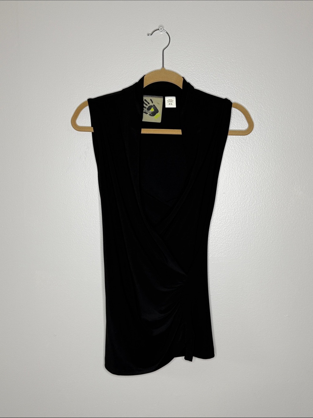 Norma Kamali Sleeveless Black Draped Faux Wrap Top Size XS